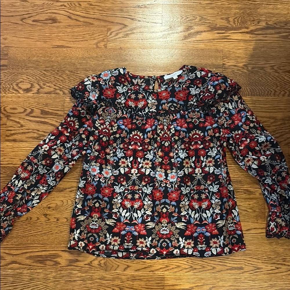 Floral Long Sleeve Top - Black and Red
